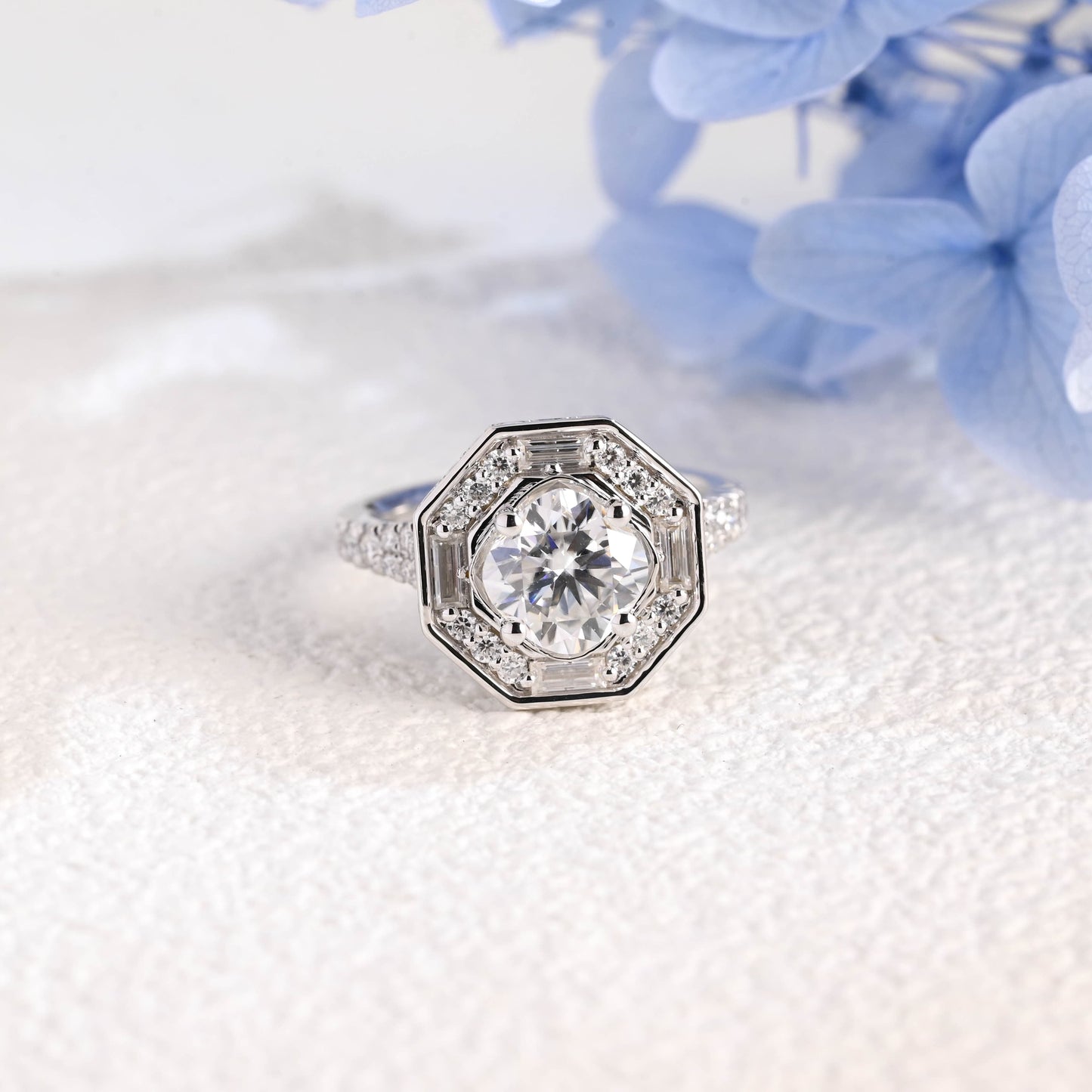 CausYou cushion cut moissanite engagement ring Solid Gold Halo Statement Ring, Cushion Moissanite Engagement Ring
