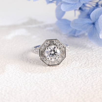 CausYou cushion cut moissanite engagement ring Solid Gold Halo Statement Ring, Cushion Moissanite Engagement Ring