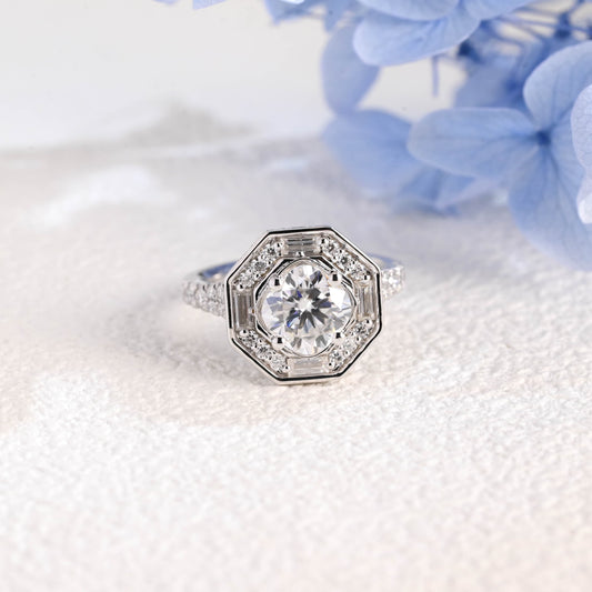 CausYou cushion cut moissanite engagement ring Solid Gold Halo Statement Ring, Cushion Moissanite Engagement Ring