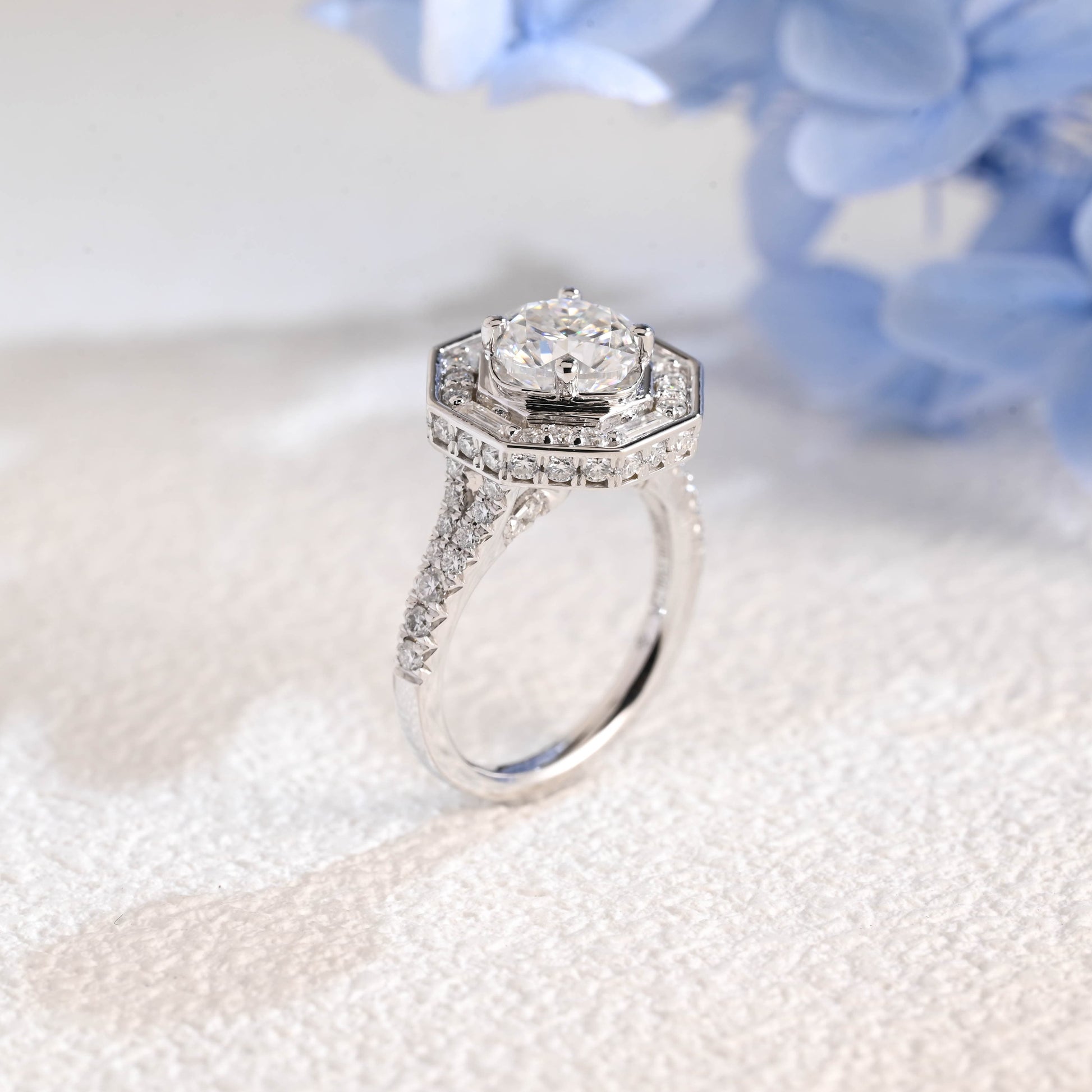 CausYou cushion cut moissanite engagement ring Solid Gold Halo Statement Ring, Cushion Moissanite Engagement Ring