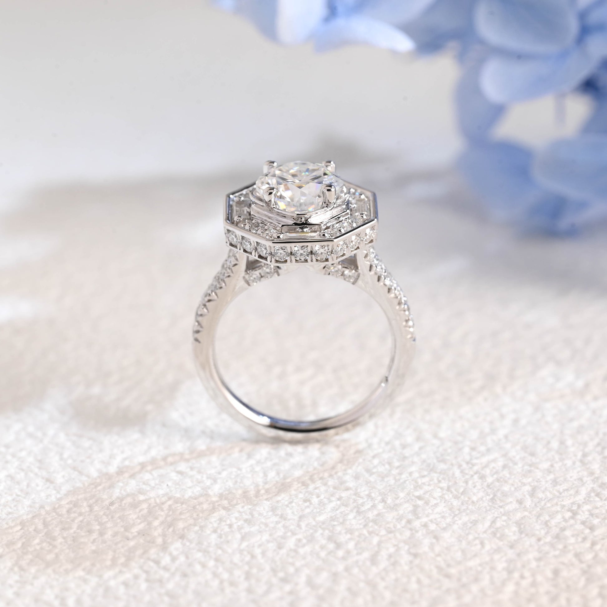 CausYou cushion cut moissanite engagement ring Solid Gold Halo Statement Ring, Cushion Moissanite Engagement Ring