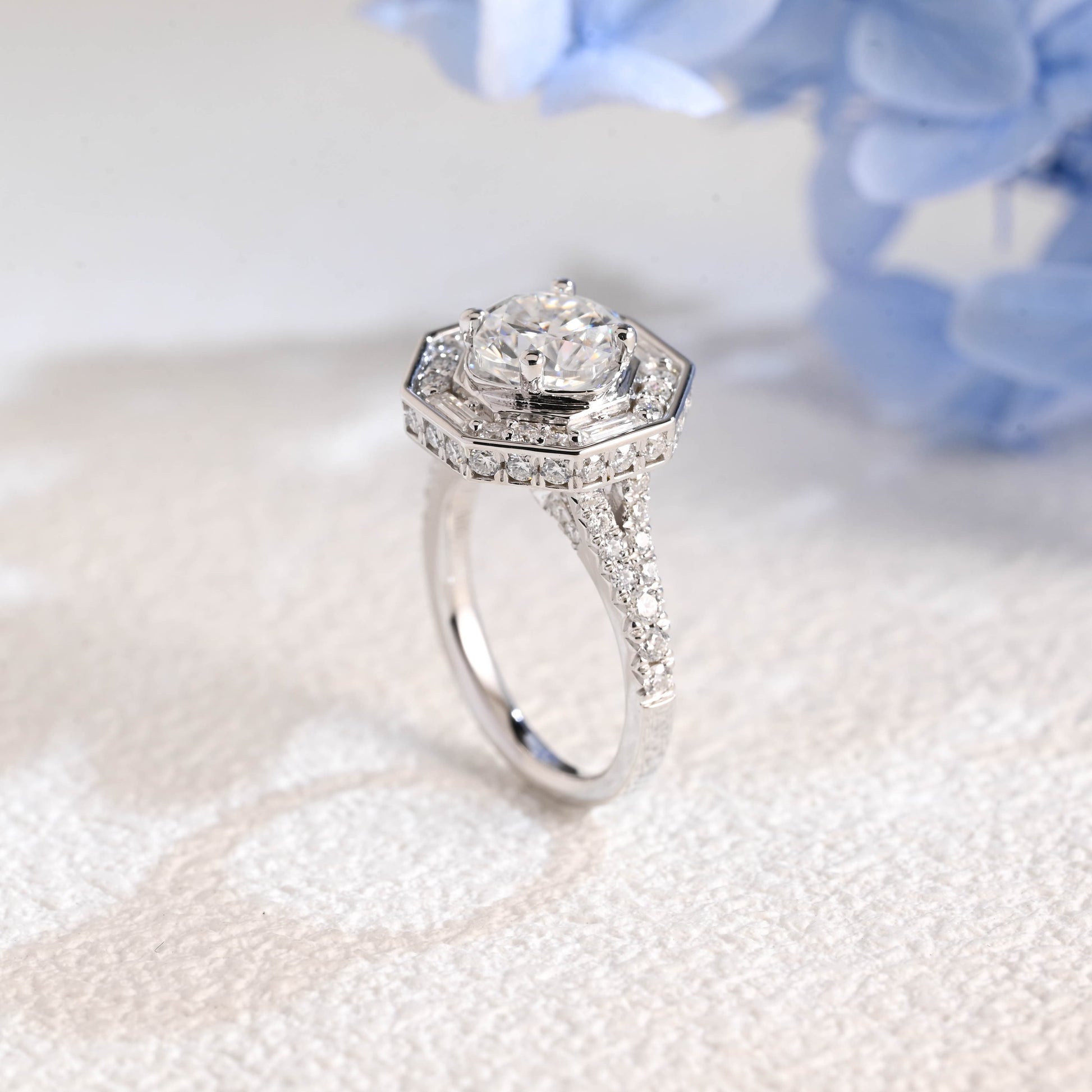 CausYou cushion cut moissanite engagement ring Solid Gold Halo Statement Ring, Cushion Moissanite Engagement Ring