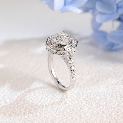 CausYou cushion cut moissanite engagement ring Solid Gold Halo Statement Ring, Cushion Moissanite Engagement Ring