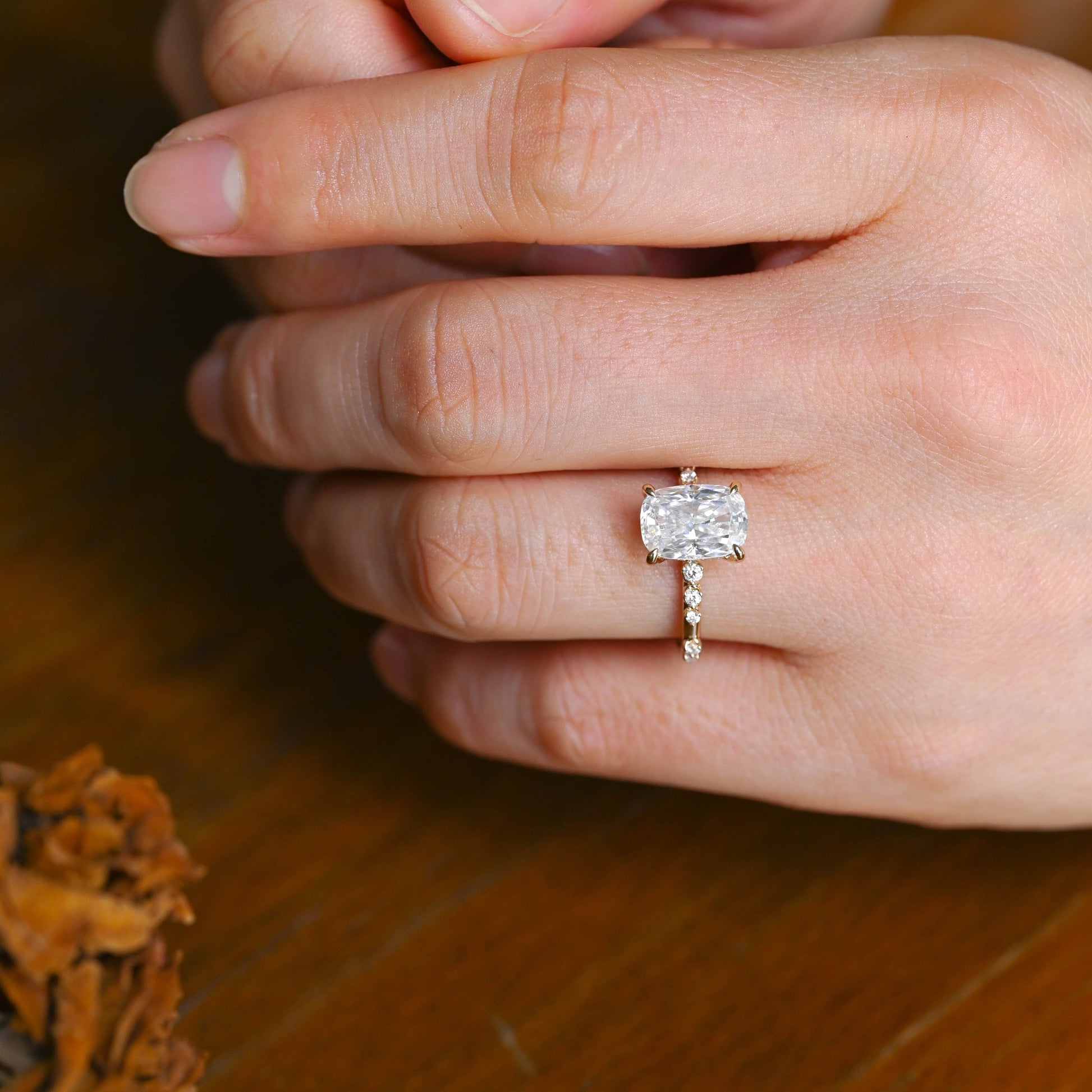 CausYou cushion cut moissanite engagement ring Solid Gold Hidden Halo Elongated Cushion Cut Moissanite Engagement Ring