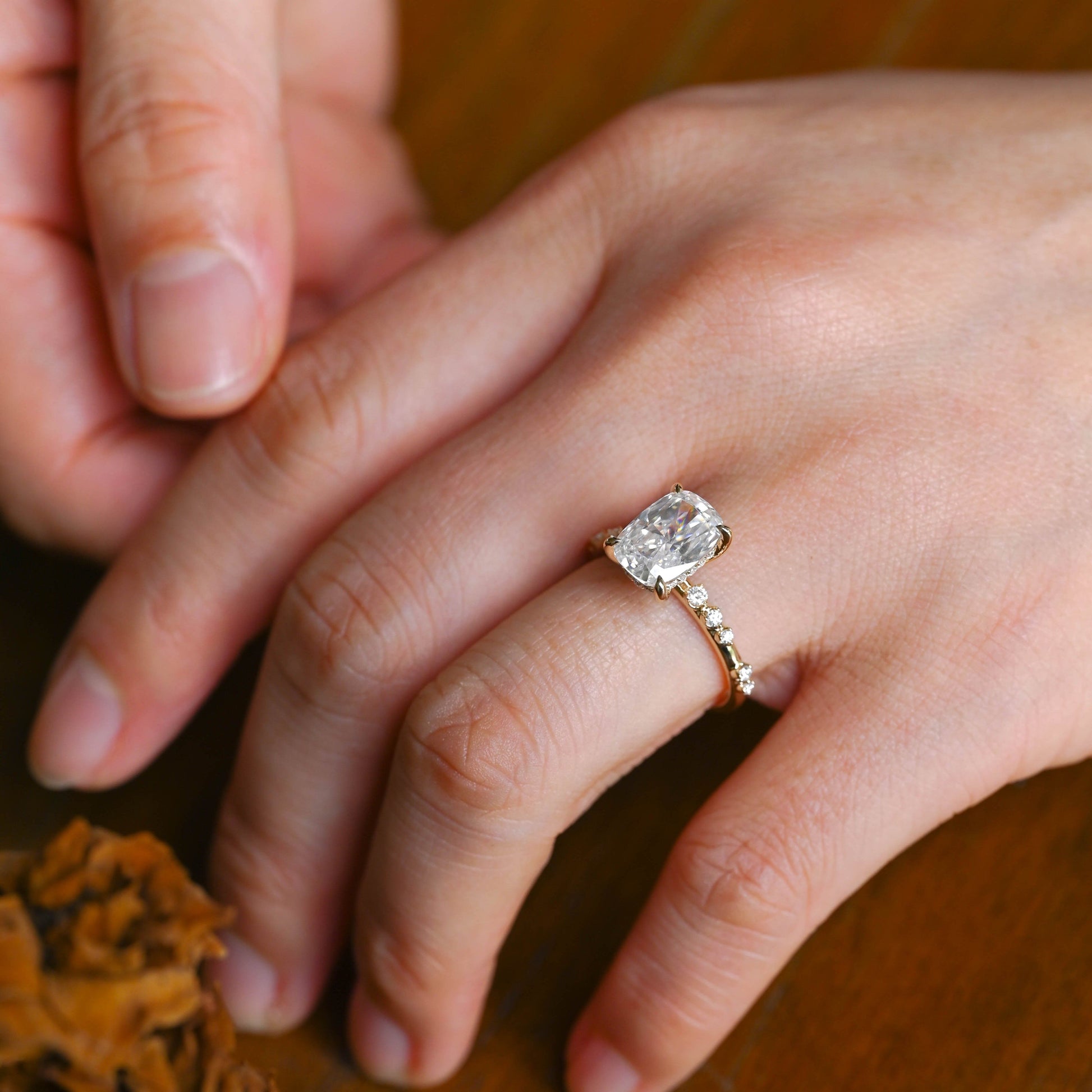 CausYou cushion cut moissanite engagement ring Solid Gold Hidden Halo Elongated Cushion Cut Moissanite Engagement Ring