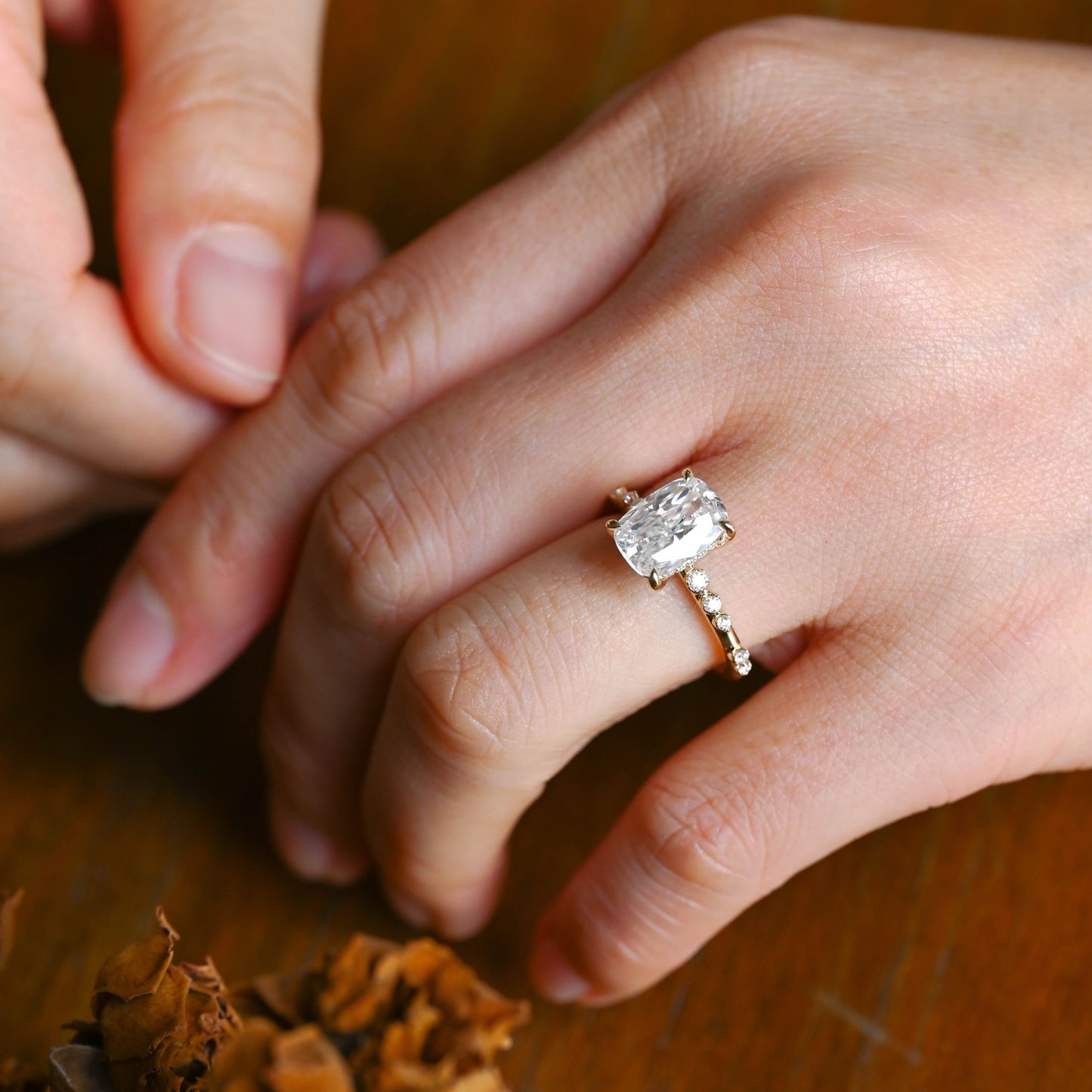 CausYou cushion cut moissanite engagement ring Solid Gold Hidden Halo Elongated Cushion Cut Moissanite Engagement Ring