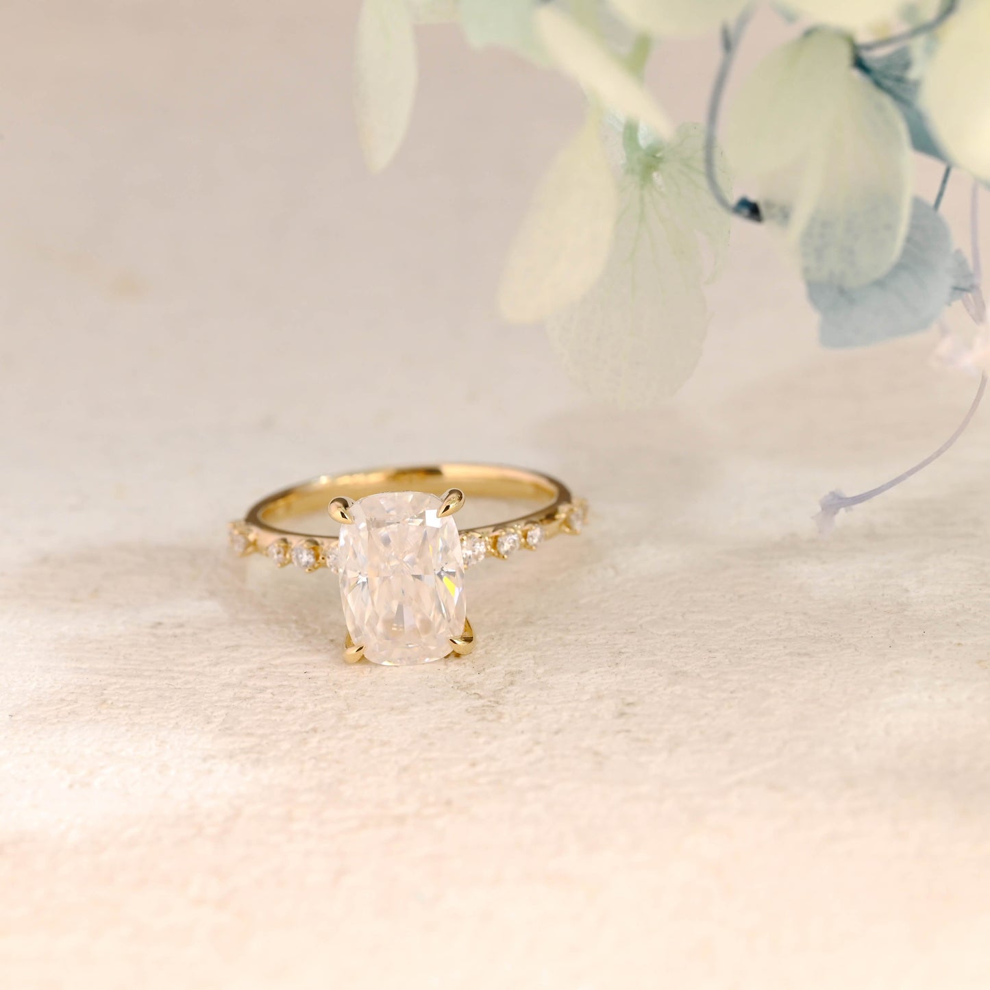 CausYou cushion cut moissanite engagement ring Solid Gold Hidden Halo Elongated Cushion Cut Moissanite Engagement Ring