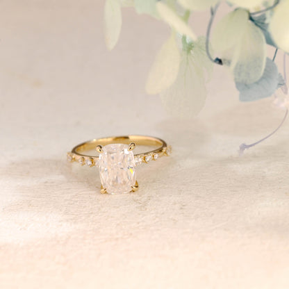 CausYou cushion cut moissanite engagement ring Solid Gold Hidden Halo Elongated Cushion Cut Moissanite Engagement Ring