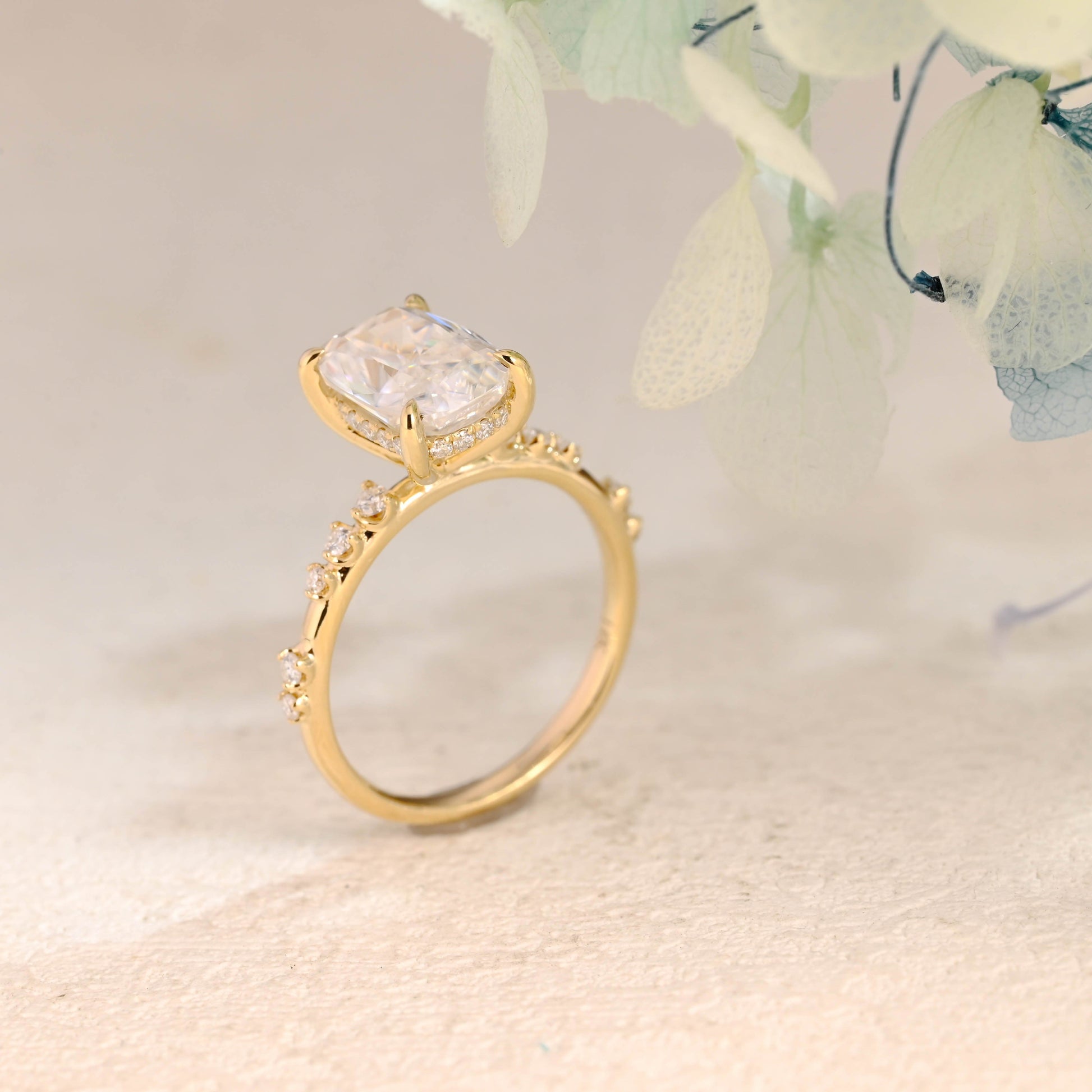 CausYou cushion cut moissanite engagement ring Solid Gold Hidden Halo Elongated Cushion Cut Moissanite Engagement Ring