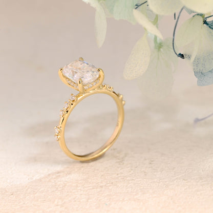 CausYou cushion cut moissanite engagement ring Solid Gold Hidden Halo Elongated Cushion Cut Moissanite Engagement Ring