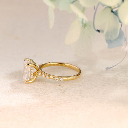 CausYou cushion cut moissanite engagement ring Solid Gold Hidden Halo Elongated Cushion Cut Moissanite Engagement Ring