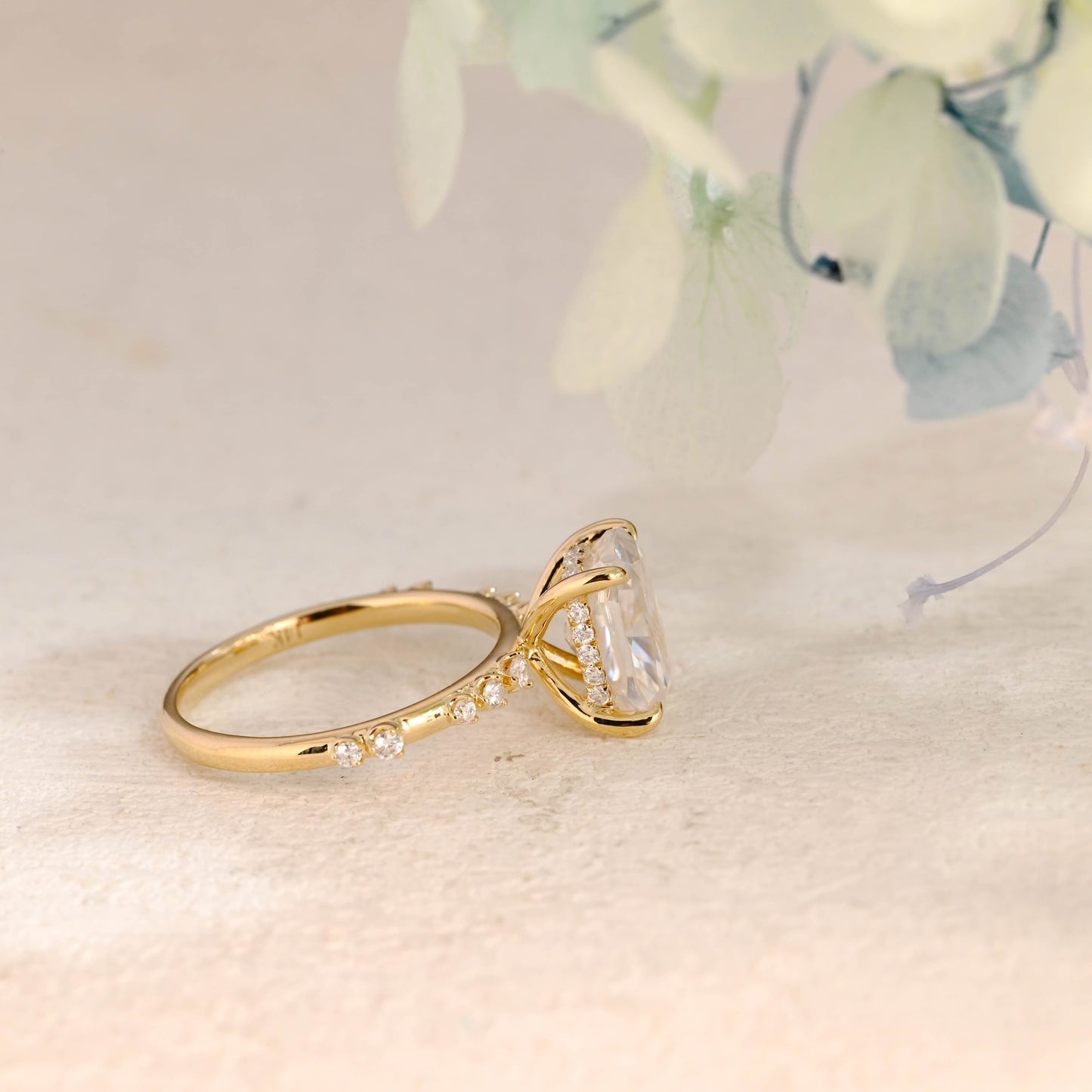 CausYou cushion cut moissanite engagement ring Solid Gold Hidden Halo Elongated Cushion Cut Moissanite Engagement Ring
