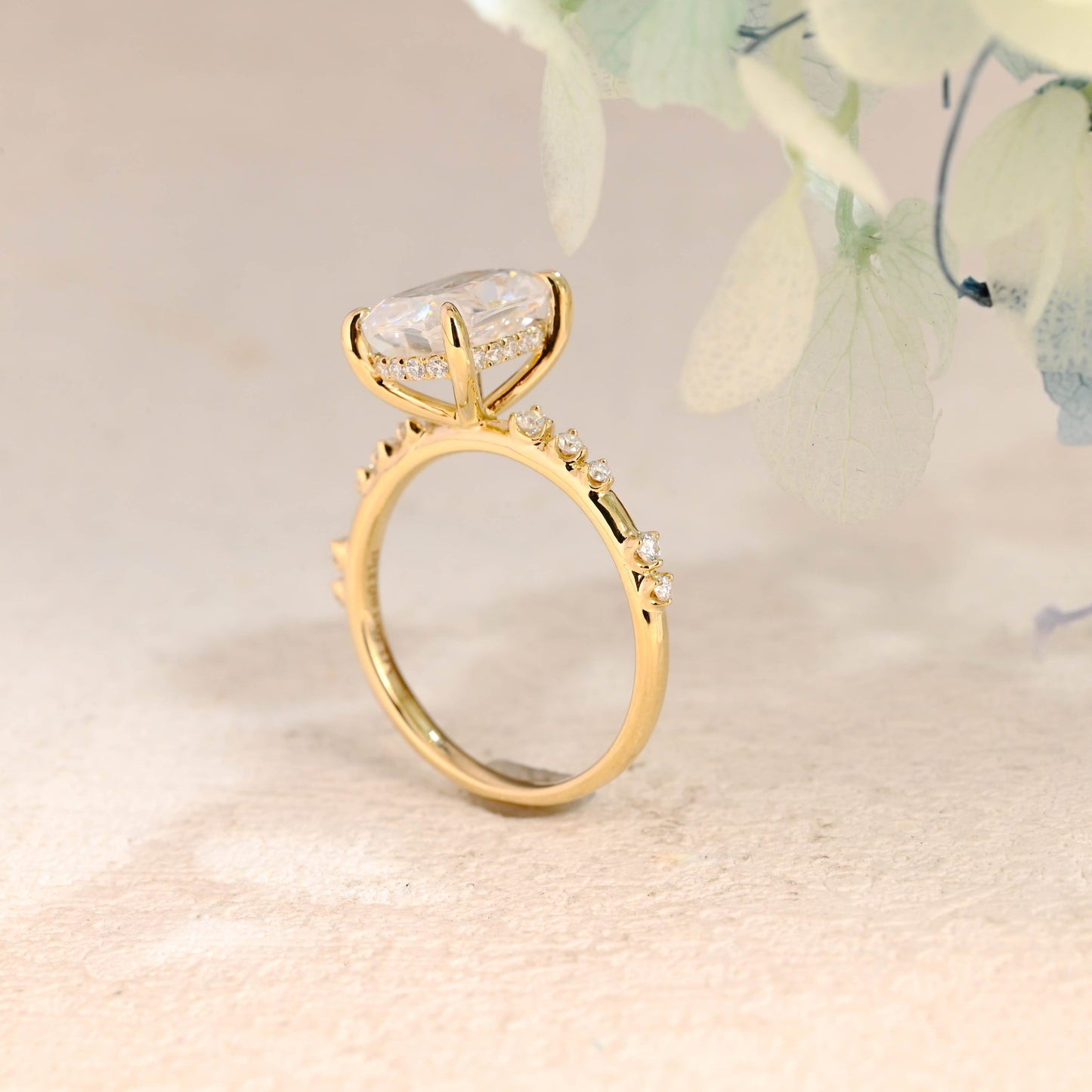 CausYou cushion cut moissanite engagement ring Solid Gold Hidden Halo Elongated Cushion Cut Moissanite Engagement Ring
