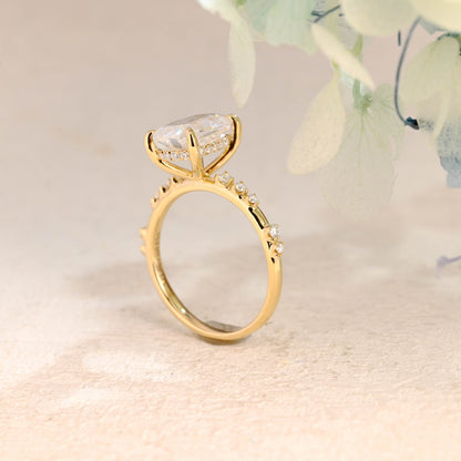 CausYou cushion cut moissanite engagement ring Solid Gold Hidden Halo Elongated Cushion Cut Moissanite Engagement Ring