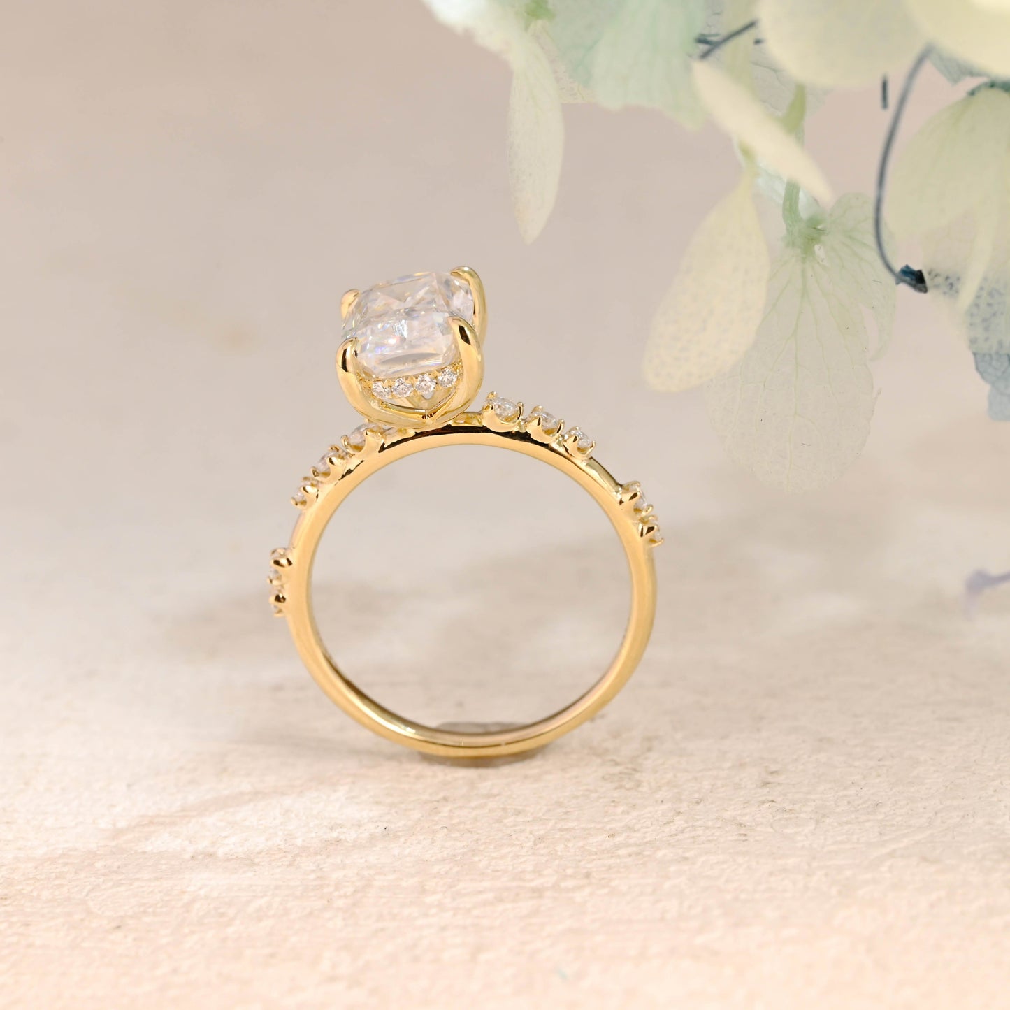 CausYou cushion cut moissanite engagement ring Solid Gold Hidden Halo Elongated Cushion Cut Moissanite Engagement Ring
