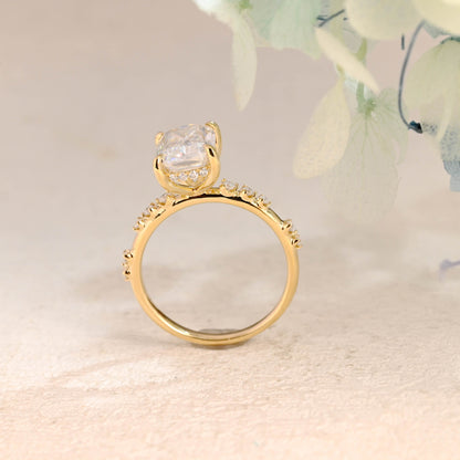 CausYou cushion cut moissanite engagement ring Solid Gold Hidden Halo Elongated Cushion Cut Moissanite Engagement Ring