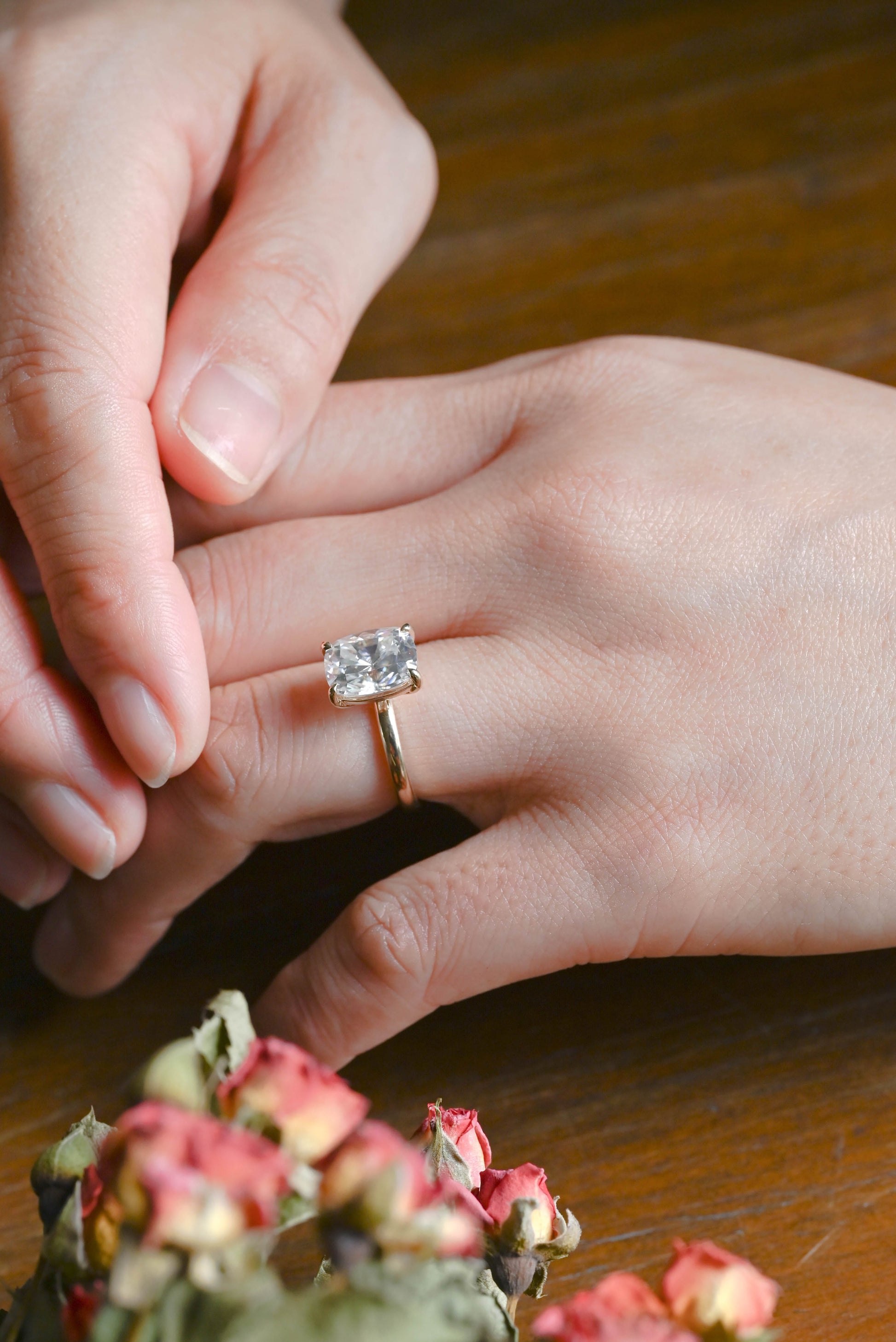 CausYou cushion cut moissanite engagement ring Solid Gold Solitaire Elongated Cushion Cut Moissanite Engagement Ring