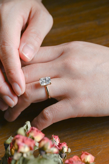 CausYou cushion cut moissanite engagement ring Solid Gold Solitaire Elongated Cushion Cut Moissanite Engagement Ring