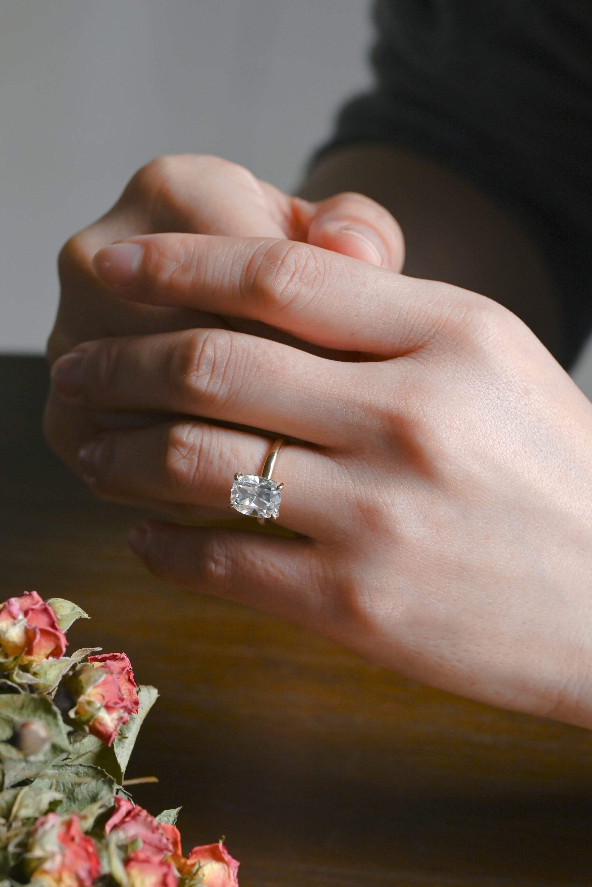 CausYou cushion cut moissanite engagement ring Solid Gold Solitaire Elongated Cushion Cut Moissanite Engagement Ring
