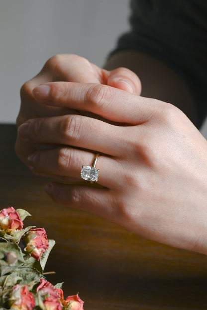CausYou cushion cut moissanite engagement ring Solid Gold Solitaire Elongated Cushion Cut Moissanite Engagement Ring