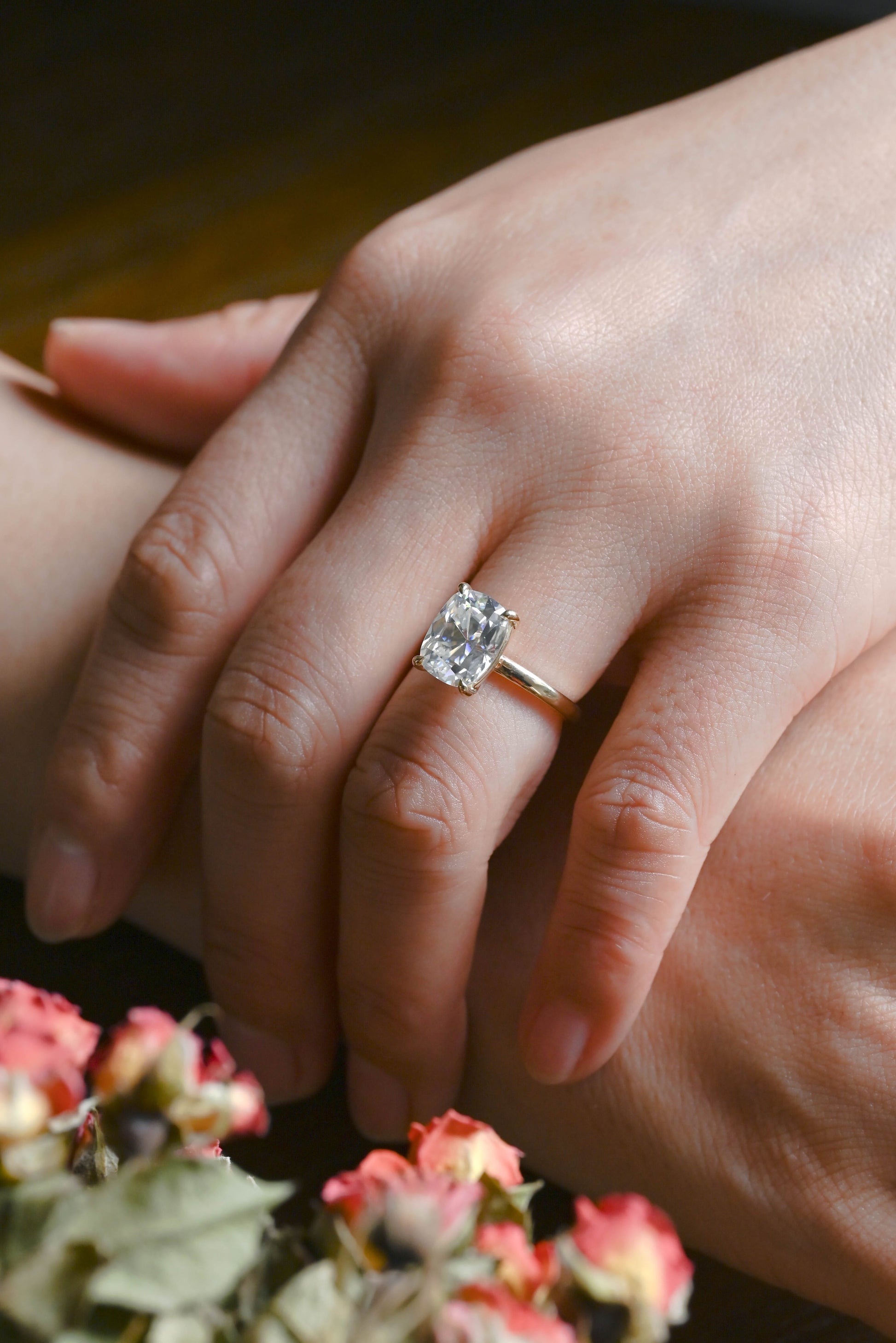 CausYou cushion cut moissanite engagement ring Solid Gold Solitaire Elongated Cushion Cut Moissanite Engagement Ring