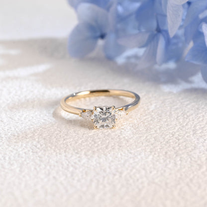 CausYou cushion cut moissanite engagement ring Solid Gold Three Stone Cushion Cut Moissanite Engagement Ring