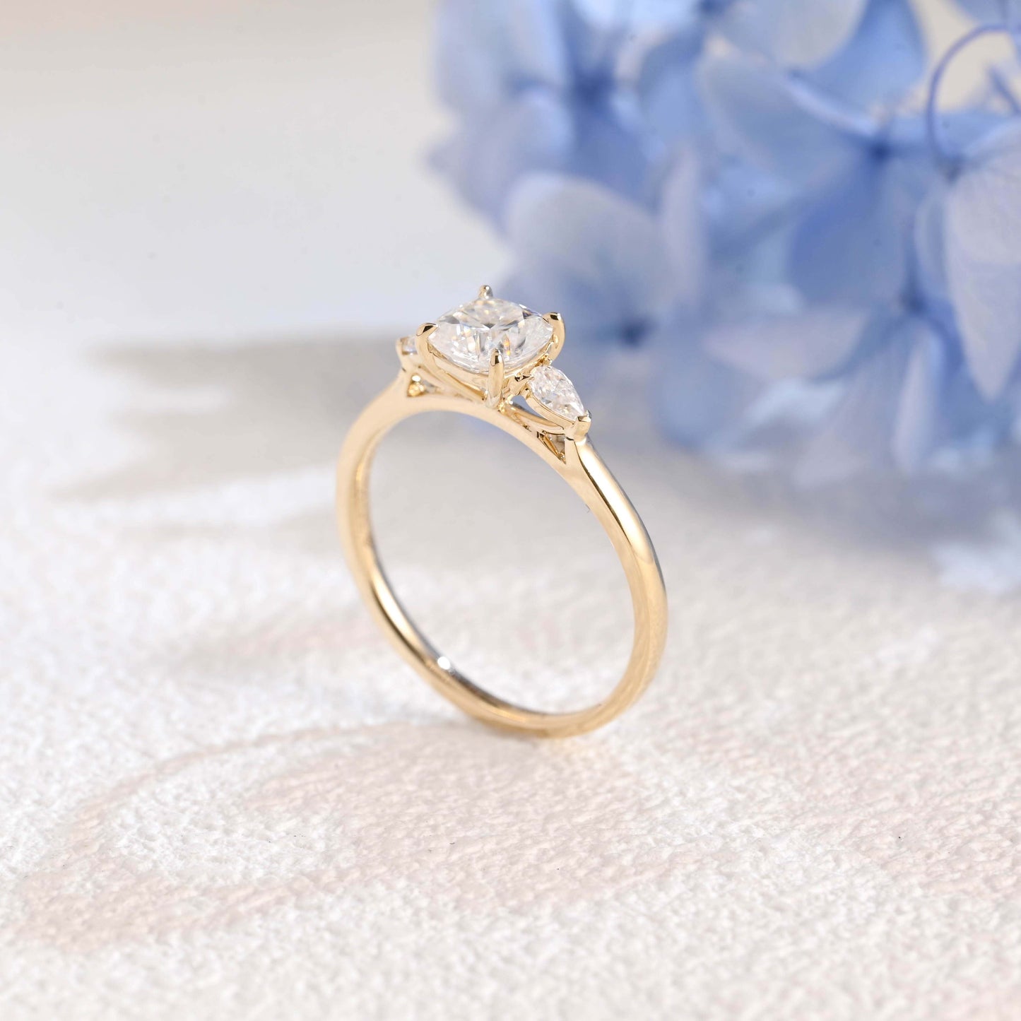CausYou cushion cut moissanite engagement ring Solid Gold Three Stone Cushion Cut Moissanite Engagement Ring