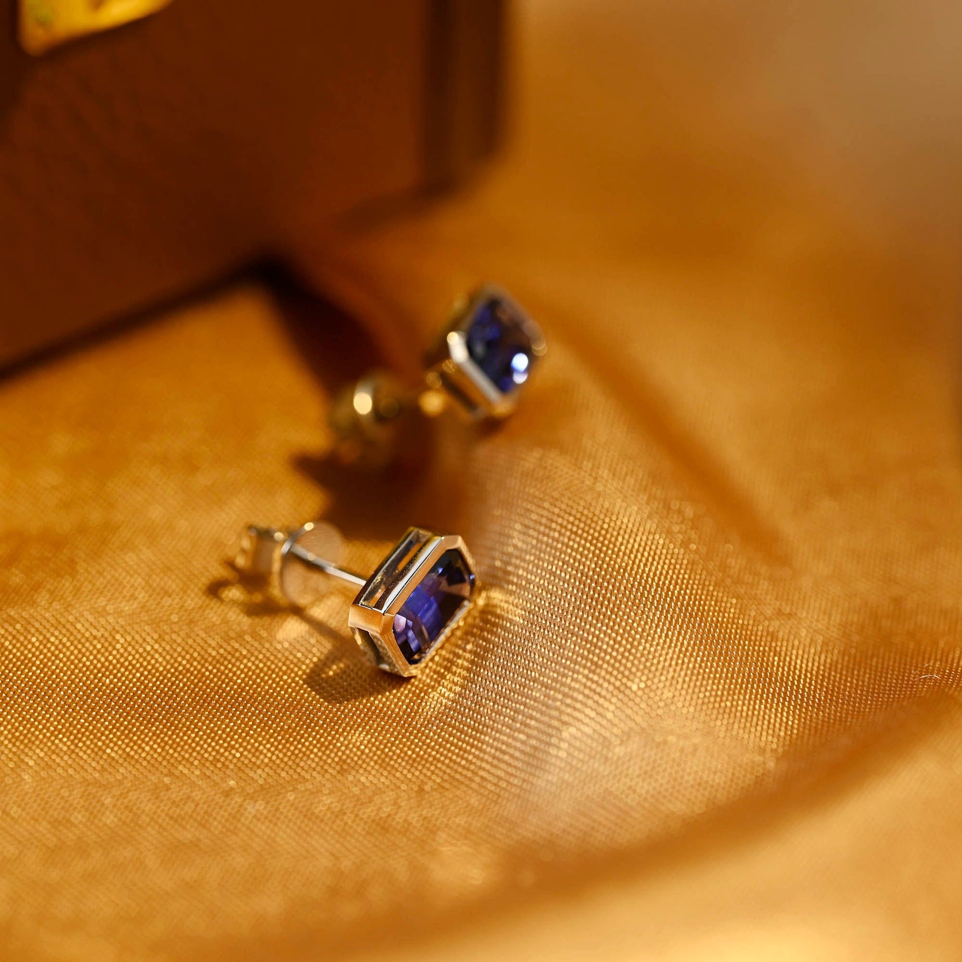 CausYou earrings CausYou Solid Gold Lab Grown Sapphire Earrings Studs, Bezel Emerald Cut Earrings Wedding Studs for Women Wife