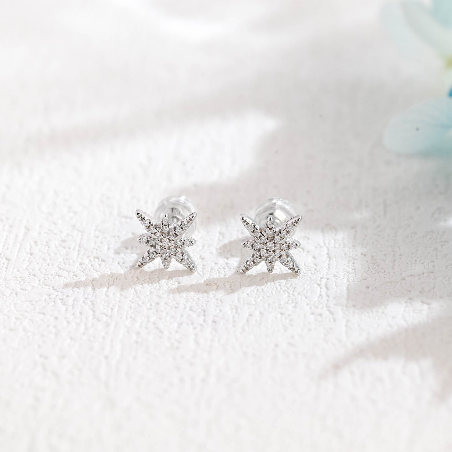 CausYou earrings CausYou Solid Gold North Star Moissanite Earrings, Starburst Studs Wedding Accessories for Women Wife