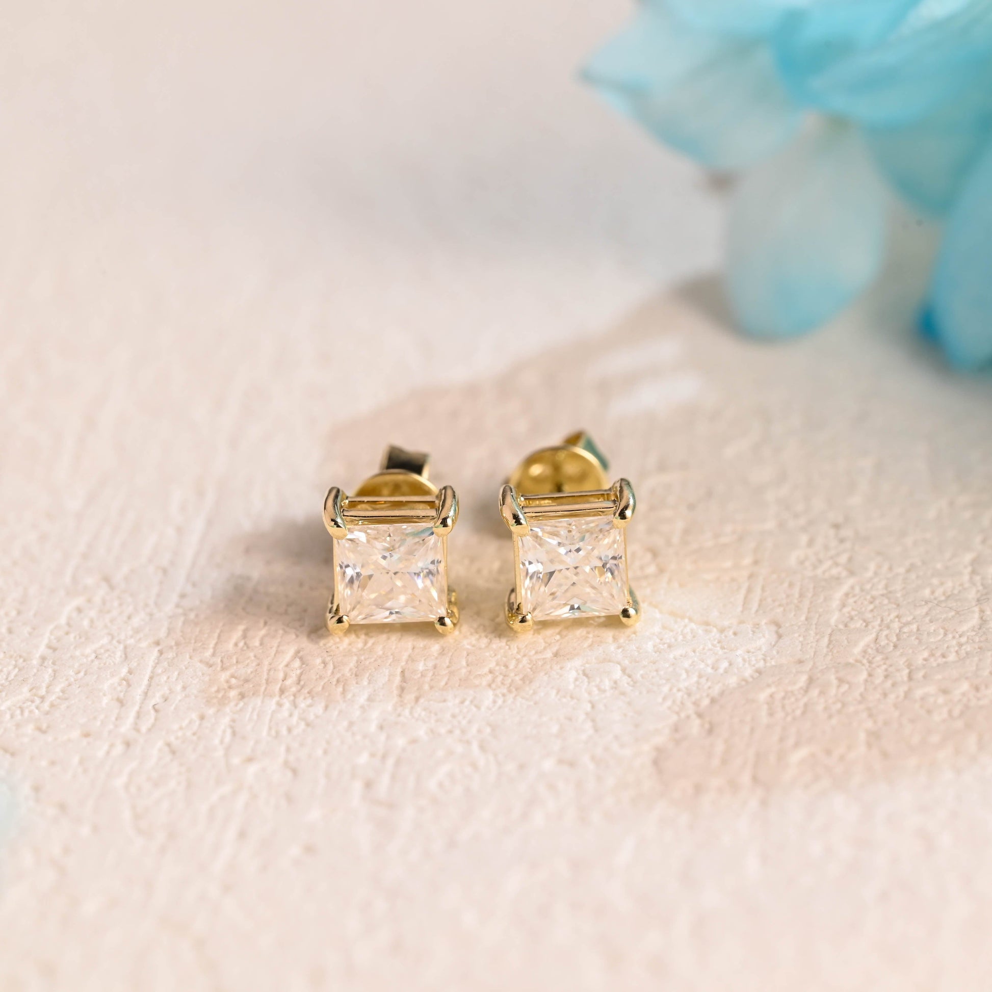 CausYou earrings CausYou Solid Gold Princess Cut Moissanite Earrings Studs, Solitaire Studs Wedding Accessories for Women Wife