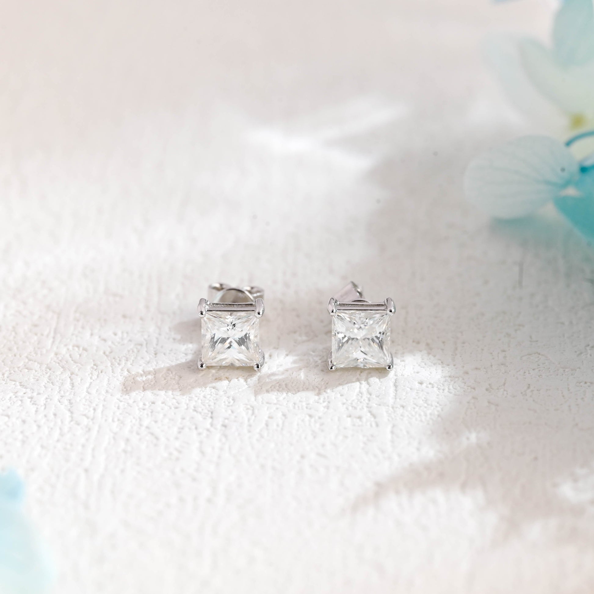 CausYou earrings CausYou Solid Gold Princess Cut Moissanite Earrings Studs, Solitaire Studs Wedding Accessories for Women Wife