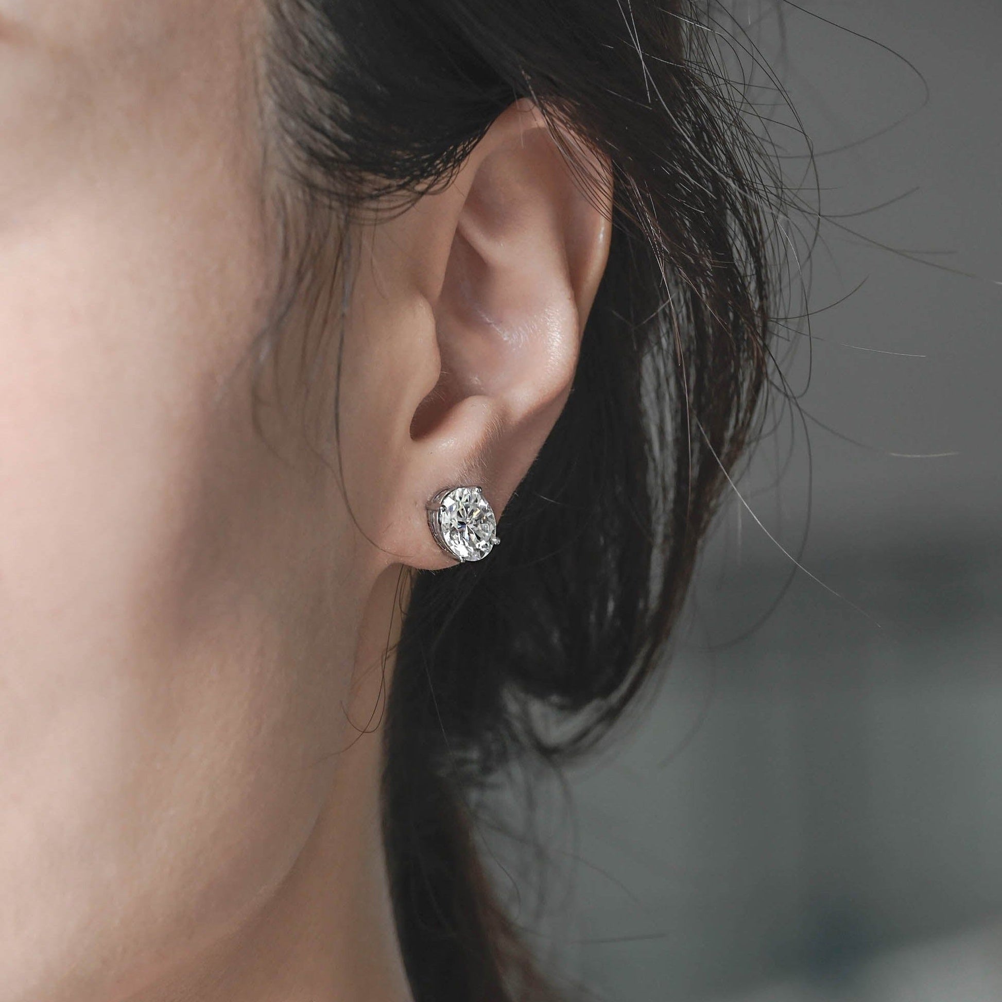 Solid Gold Solitaire Oval Cut Moissanite Earrings Studs – CausYou