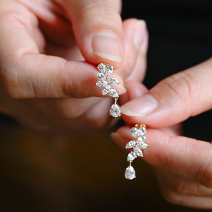 CausYou earrings Solid Gold Pear Moissanite Cluster Drop Statement Earrings