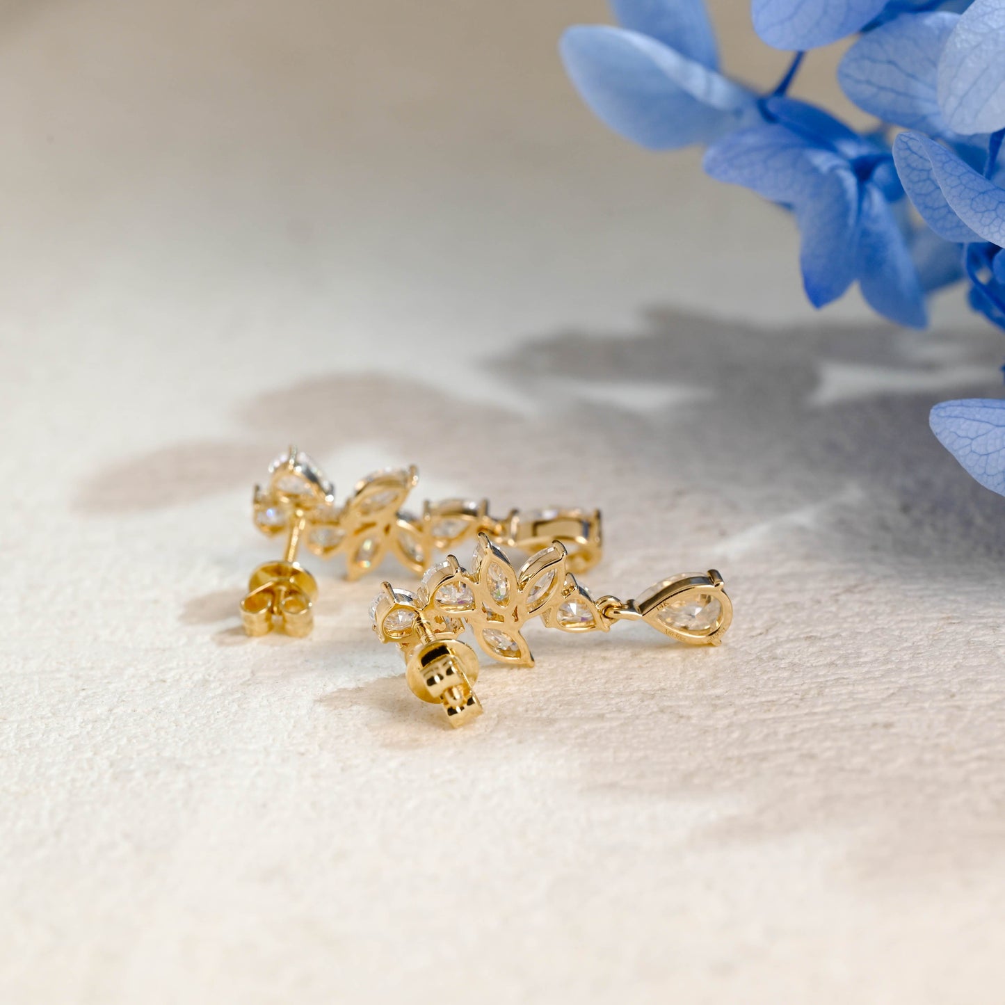 CausYou earrings Solid Gold Pear Moissanite Cluster Drop Statement Earrings