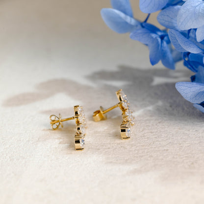 CausYou earrings Solid Gold Pear Moissanite Cluster Drop Statement Earrings