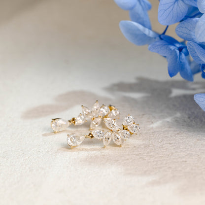 CausYou earrings Solid Gold Pear Moissanite Cluster Drop Statement Earrings