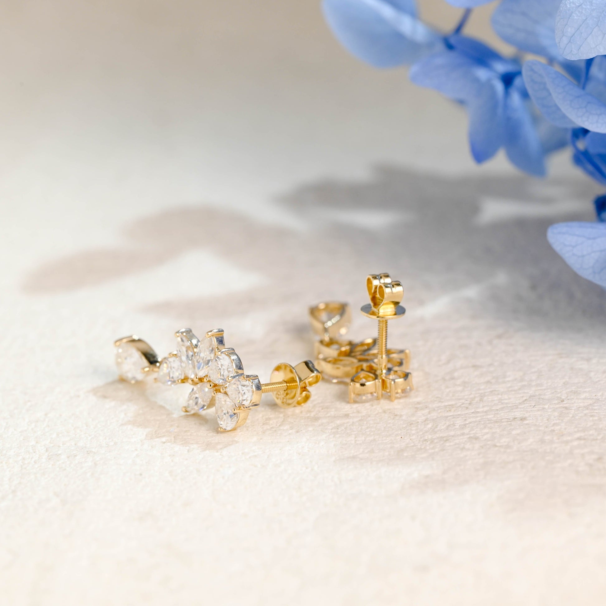 CausYou earrings Solid Gold Pear Moissanite Cluster Drop Statement Earrings