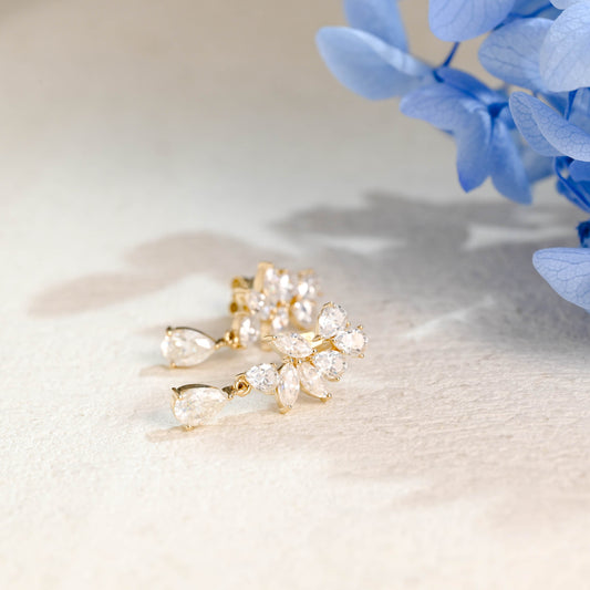 CausYou earrings Solid Gold Pear Moissanite Cluster Drop Statement Earrings