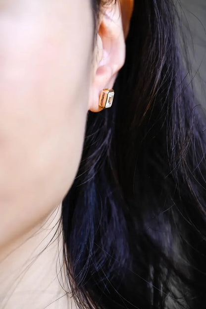 CausYou earrings Solid Gold Solitaire Bezel Emerald Cut Moissanite Earrings Studs