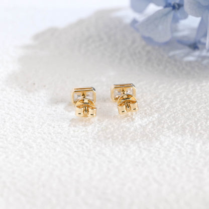 CausYou earrings Solid Gold Solitaire Bezel Emerald Cut Moissanite Earrings Studs
