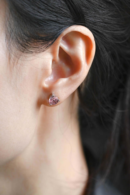 CausYou earrings Solid Gold Solitaire Heart Cut Lab Pink Sapphire Earring Studs