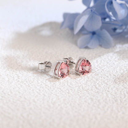 CausYou earrings Solid Gold Solitaire Heart Cut Lab Pink Sapphire Earring Studs