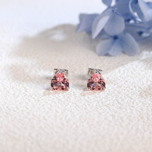 CausYou earrings Solid Gold Solitaire Heart Cut Lab Pink Sapphire Earring Studs