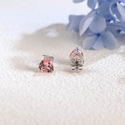 CausYou earrings Solid Gold Solitaire Heart Cut Lab Pink Sapphire Earring Studs