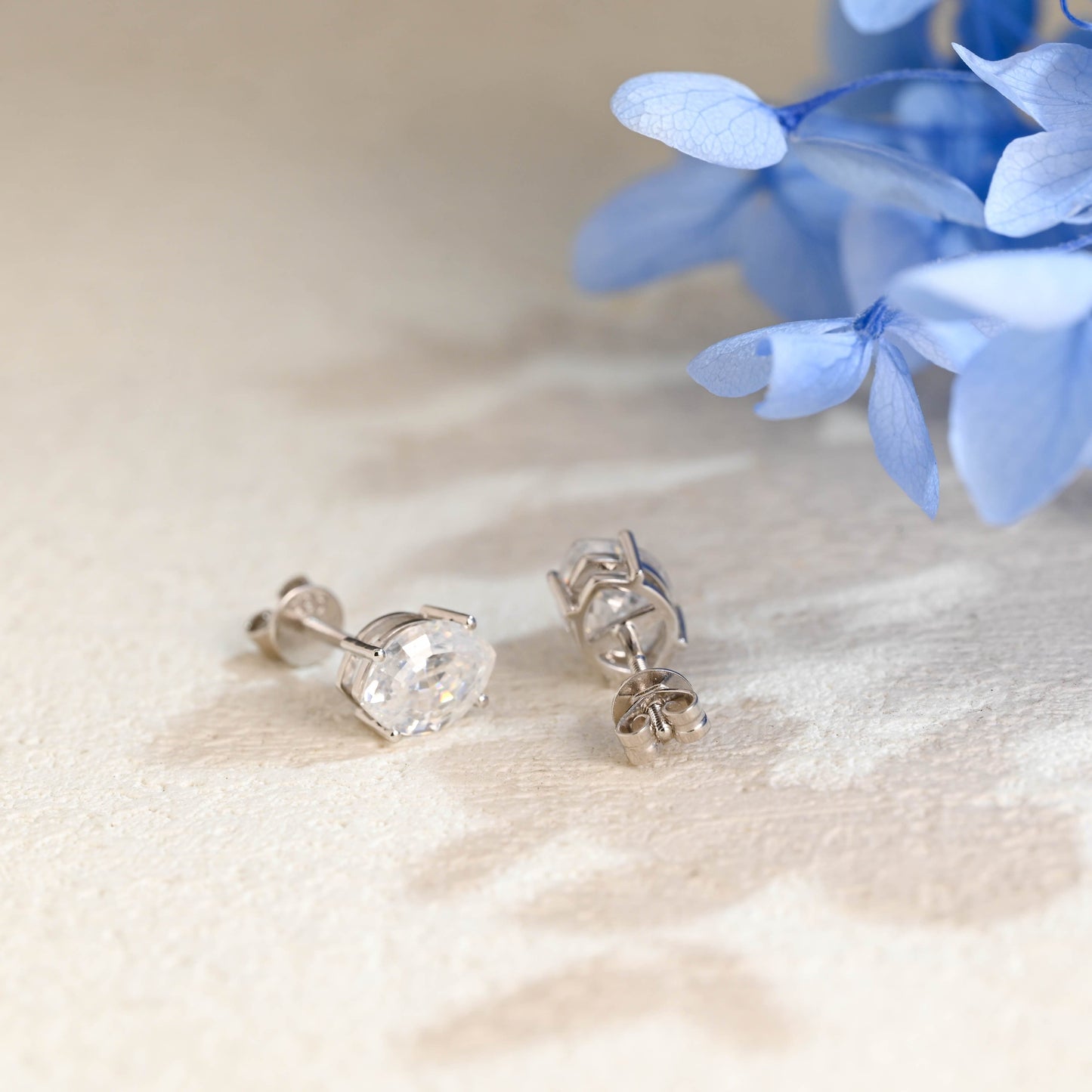 CausYou earrings Solid Gold Solitaire Step Cut Oval Moissanite Earrings Studs