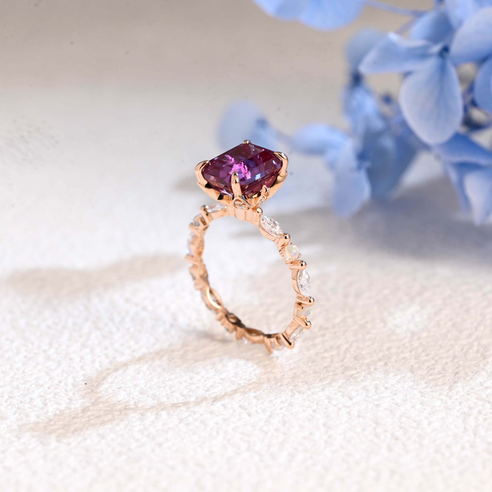 CausYou emerald cut alexandrite ring Solid Gold Emerald Cut Lab Alexandrite Stone Engagement Ring