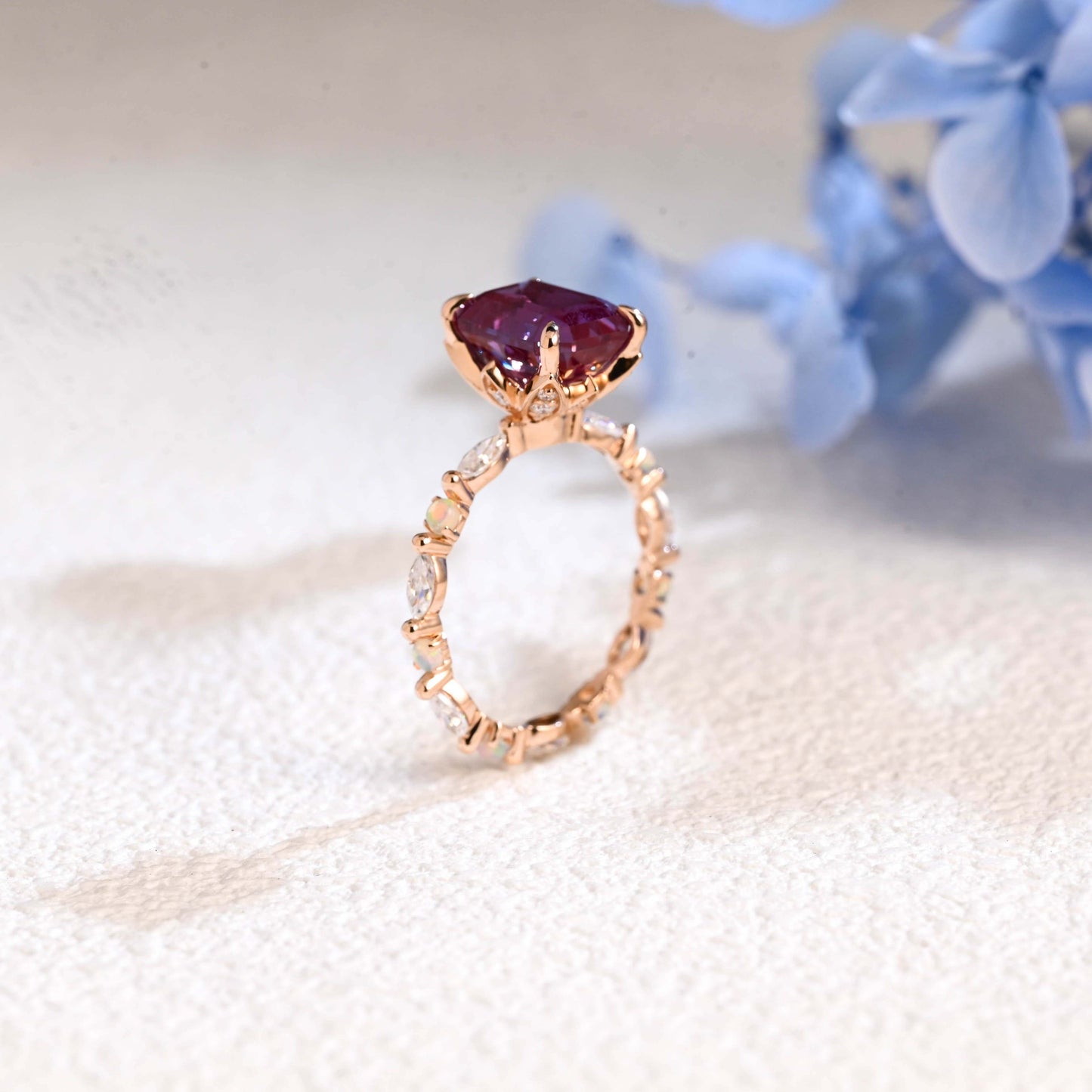 CausYou emerald cut alexandrite ring Solid Gold Emerald Cut Lab Alexandrite Stone Engagement Ring