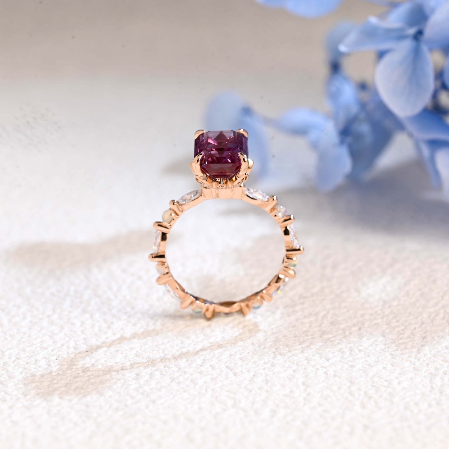 CausYou emerald cut alexandrite ring Solid Gold Emerald Cut Lab Alexandrite Stone Engagement Ring