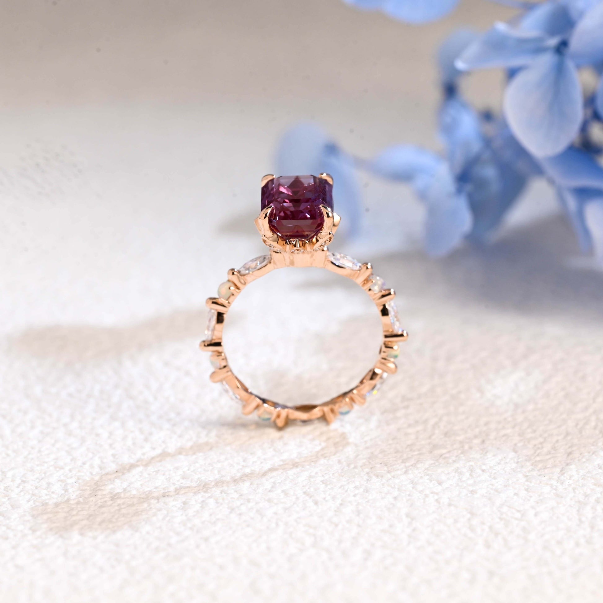 CausYou emerald cut alexandrite ring Solid Gold Emerald Cut Lab Alexandrite Stone Engagement Ring