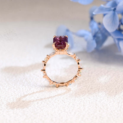 CausYou emerald cut alexandrite ring Solid Gold Emerald Cut Lab Alexandrite Stone Engagement Ring